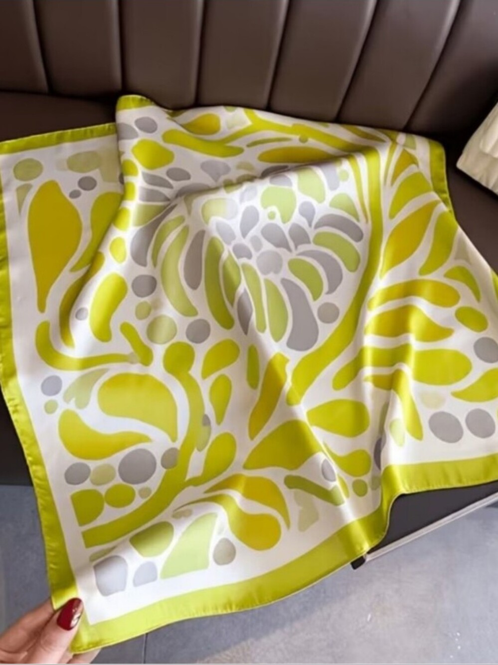 Silk-feel Vibrant Lime & Gray Abstract  Scarf Head & Neck Scarf